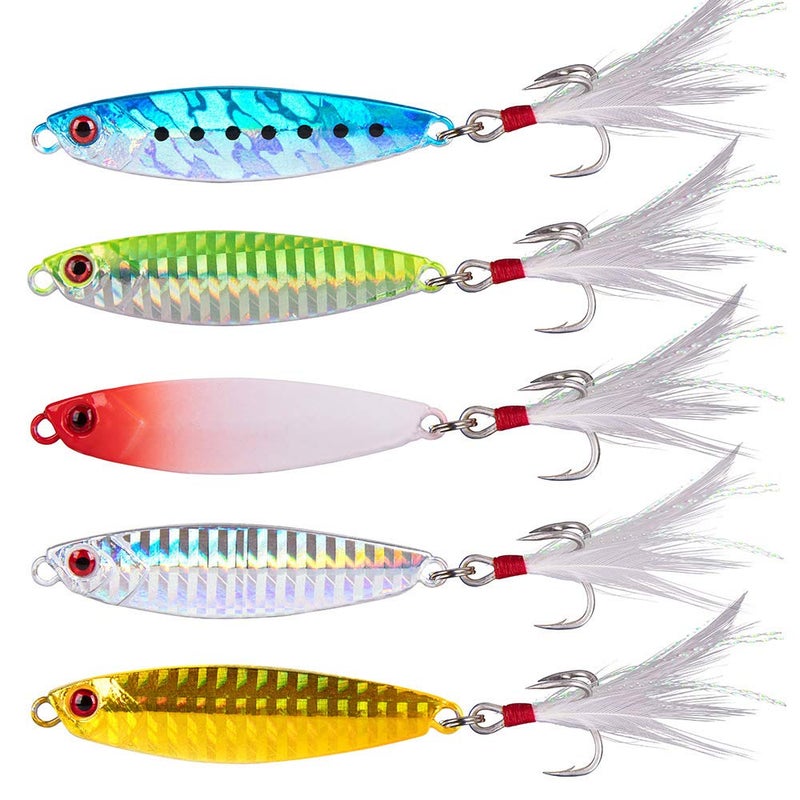 Dr.Fish 5 Pack Metal Jigging Spoon Saltwater Fishing Jigs Spoons Lures Casting Vertical Diamond Jig Lures Freshwater Bass Striper Mackerel Halibut 3/8oz - Image 1